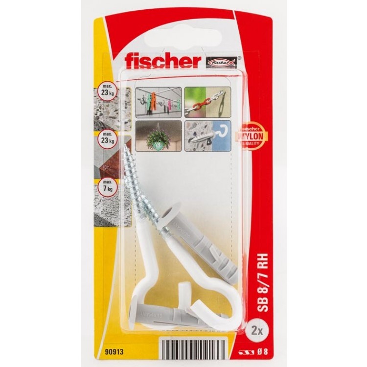 Fischer Plug SB8/7K Met Schroefhaak Wit 2 Stuks