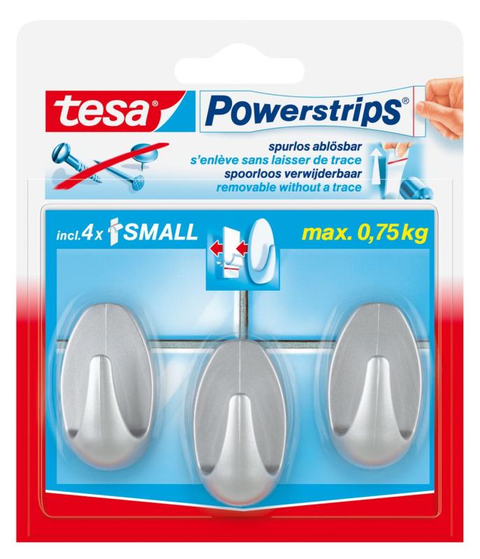 Afbeelding Tesa Powerstrips Plakhaak Small Ovaal Mat Chroom 3 Stuks door Haxo.nl