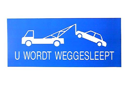 Bord U Wordt Weggesleept Afbeelding Blauw/Wit 340 x 150 mm