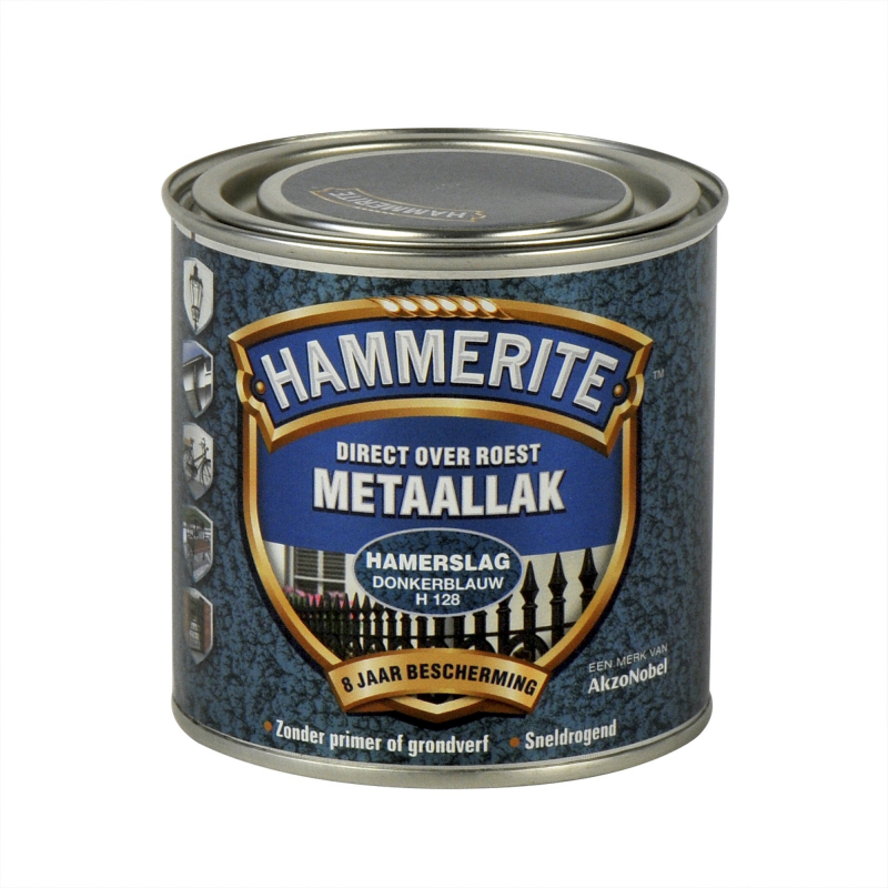 Afbeelding Hammerite Metaallak Hamerslag Donkerblauw H128 - 250 ml door Haxo.nl