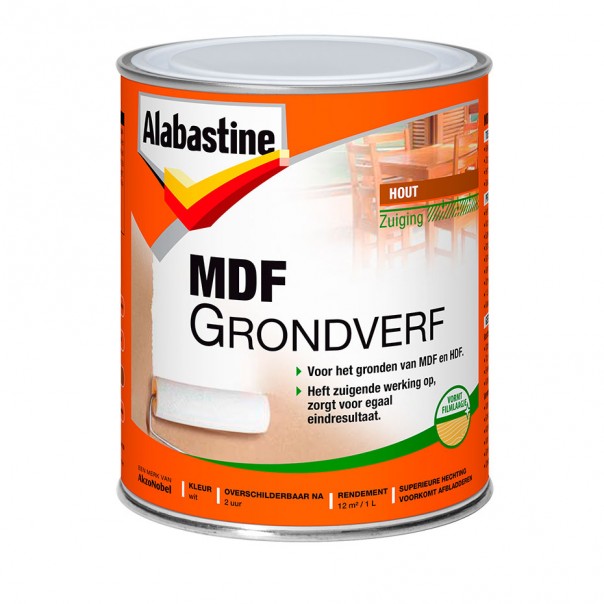 Afbeelding Alabastine Grondverf 2-in-1 MDF Wit 1000 ml door Haxo.nl
